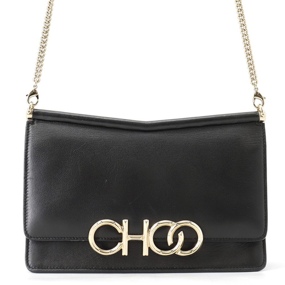 Jimmy Choo chain shoulder bag, leather, JIMMY CHOO handbag, black, women's,